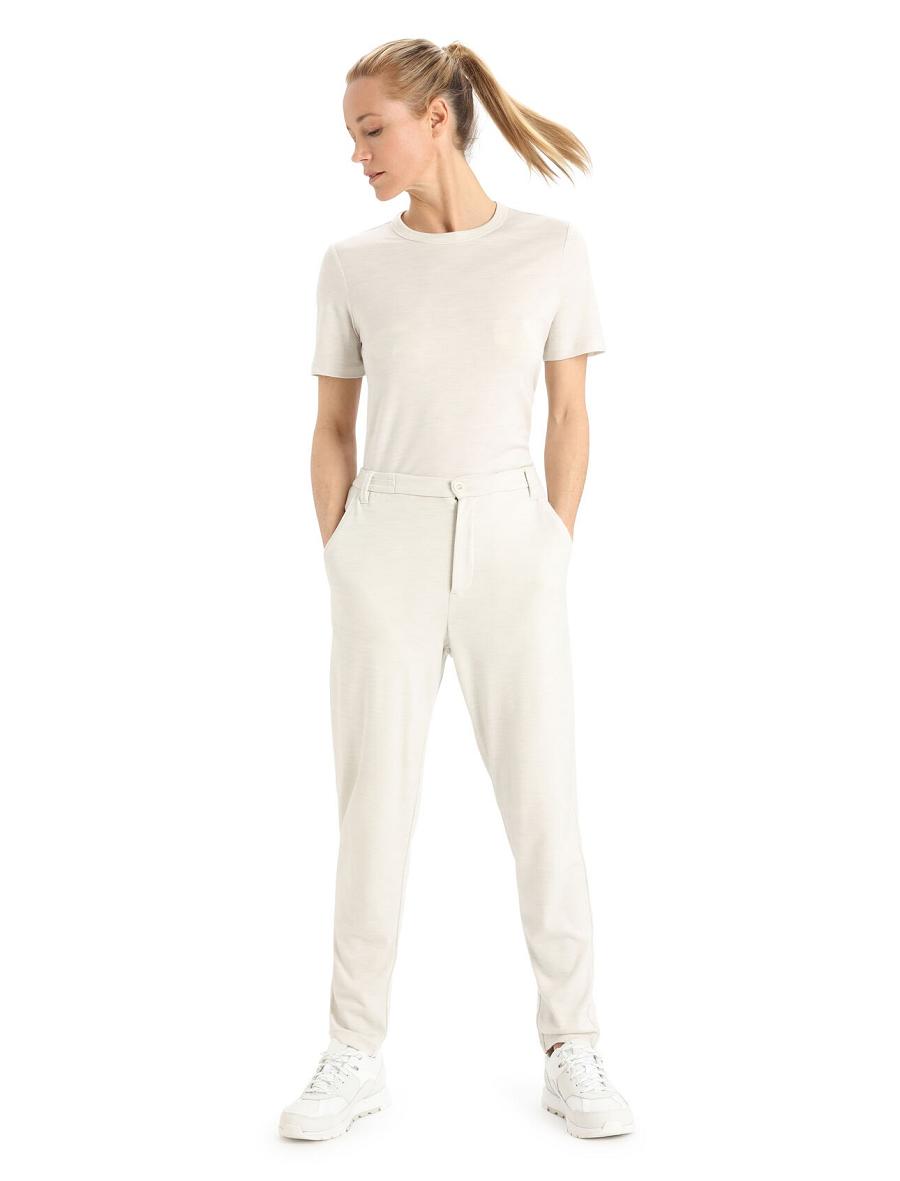 Women's Icebreaker MerinoFine™ Interlock Pants Ecru Heather | CA 1425XYUF